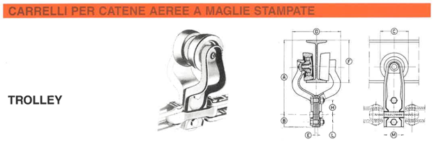 TROLLEY 458 A 2 NERVATURE A 2 ASSI PER CATENA A MAGLIE STAMPATE